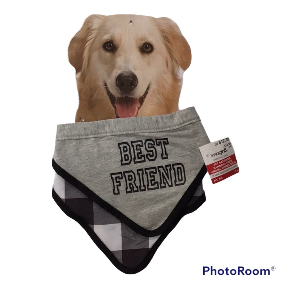 Set of 2 Gray Best Friend Black/White Buffalo Check Plaid Dog/Pet Bandan…‎